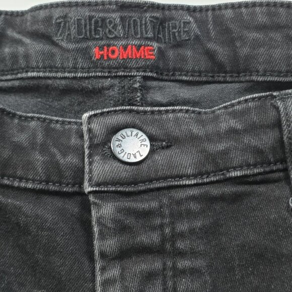 Zadig & Voltaire Jeans Mens 32x30 Black Denim Homme Strokes Noir Grunge Stretch - Picture 3 of 16